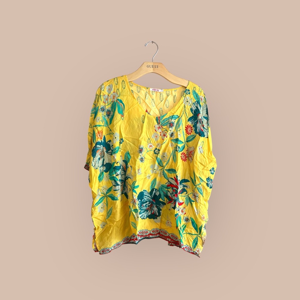 Johnny Was Yellow and Teal Patterned Top